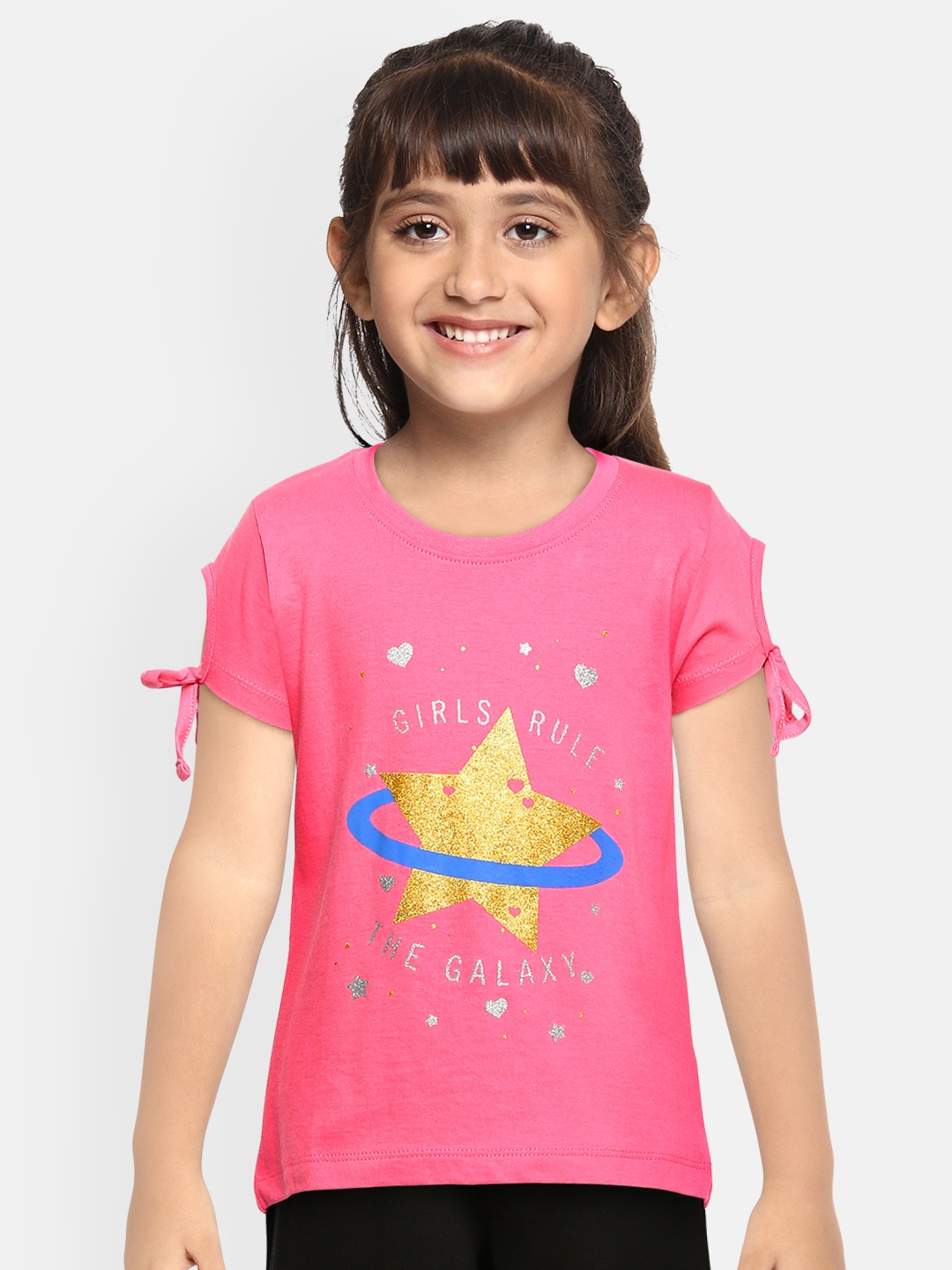 

Miss & Chief Girls Pink & Gold-Toned Typography Printed Pure Cotton Top