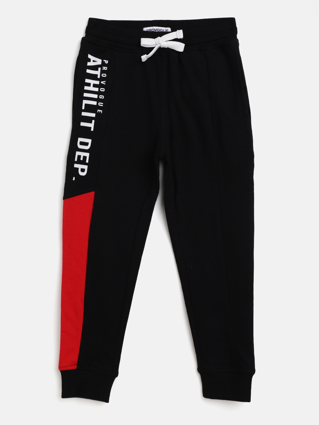 

Provogue Boys Black & Red Cotton Colourblocked Joggers with Printed Detail