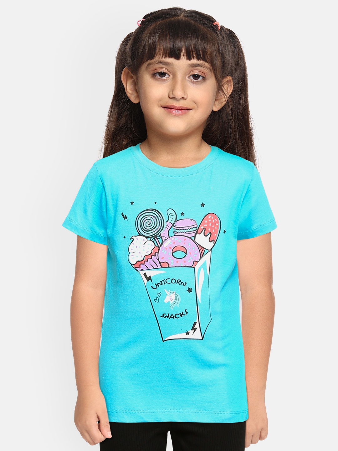 

Miss Chief Girls Blue Printed Pure Cotton T-shirt