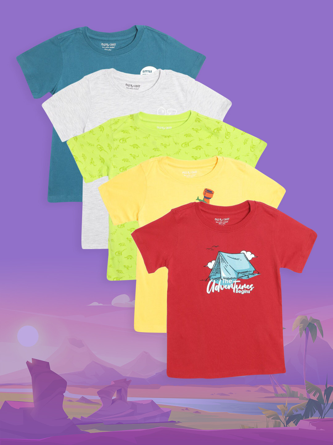 

Miss & Chief Boys Pack of 5 T-shirts, Multi