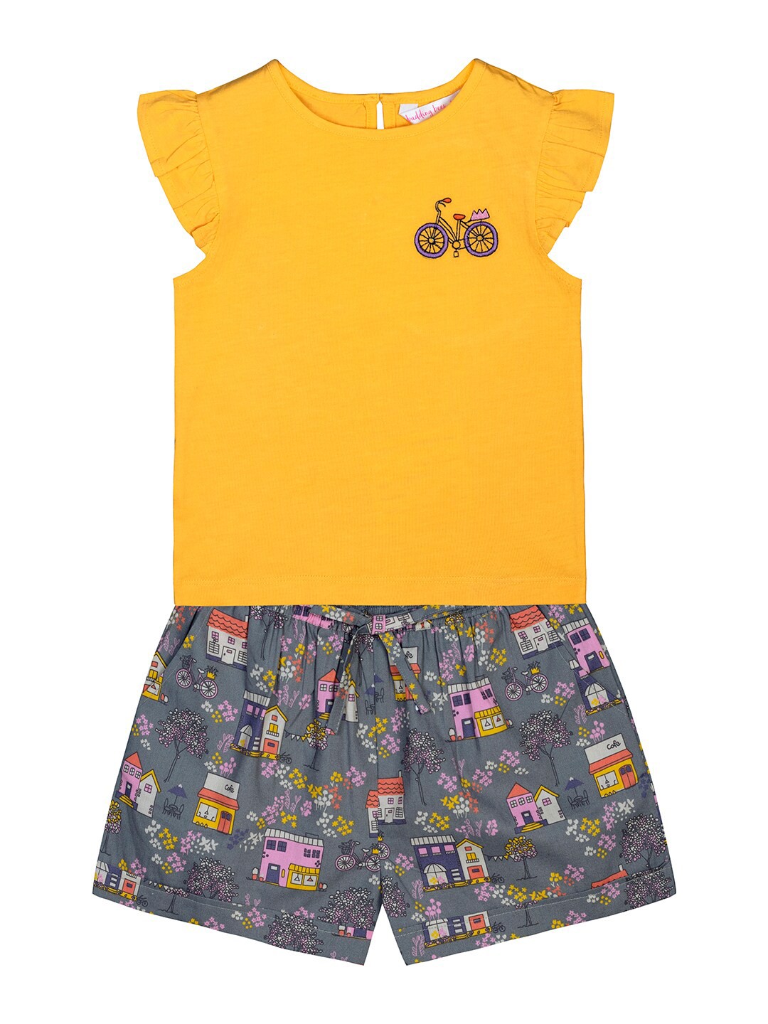 

Budding Bees Girls Yellow & Grey Solid Night suit