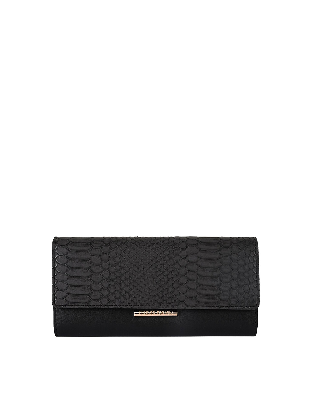 

Apsis Women Black Snakeskin Textured Three Fold Wallet