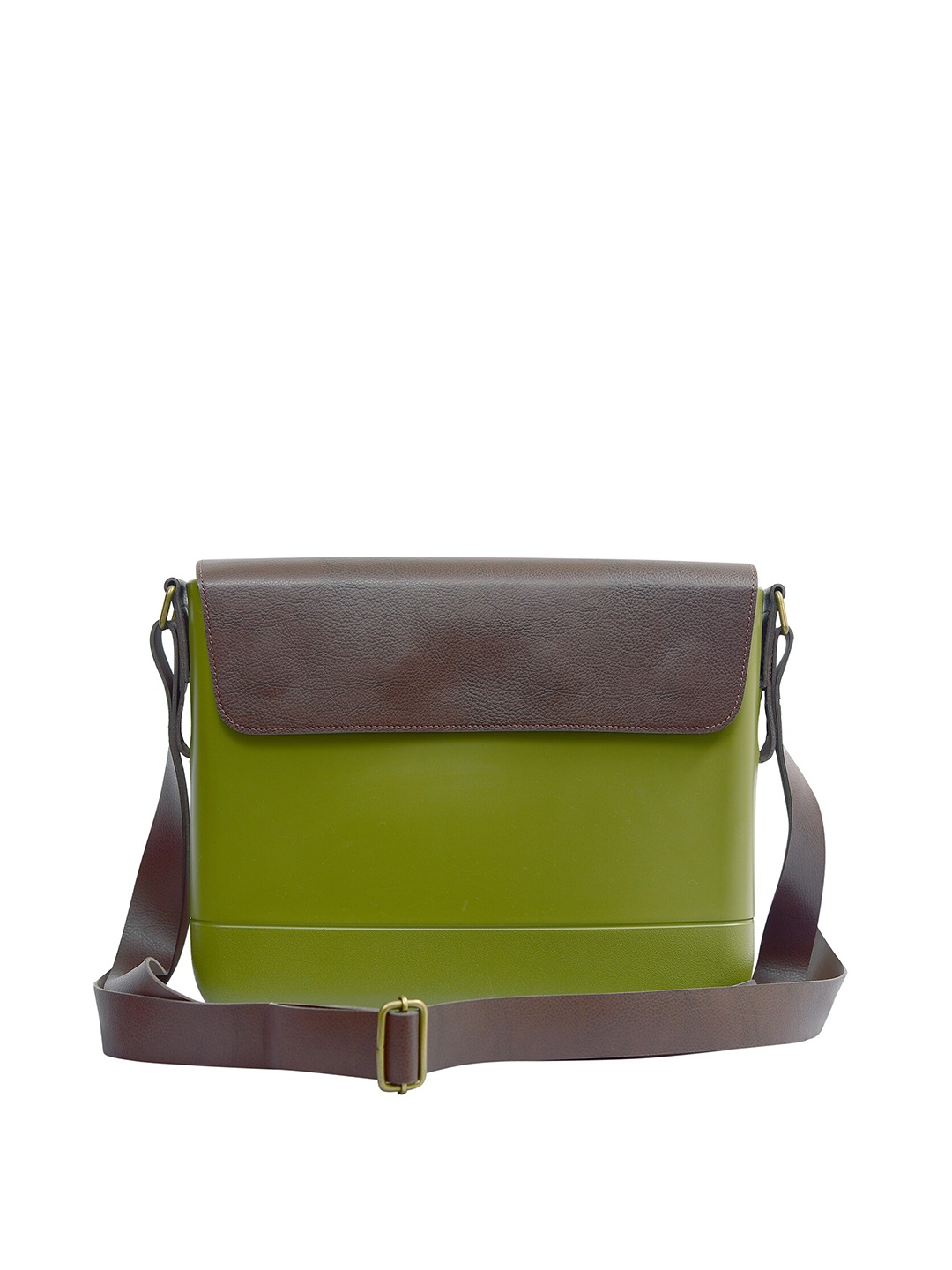 

Doubleu Men Brown & Green Colourblocked Messenger Bag