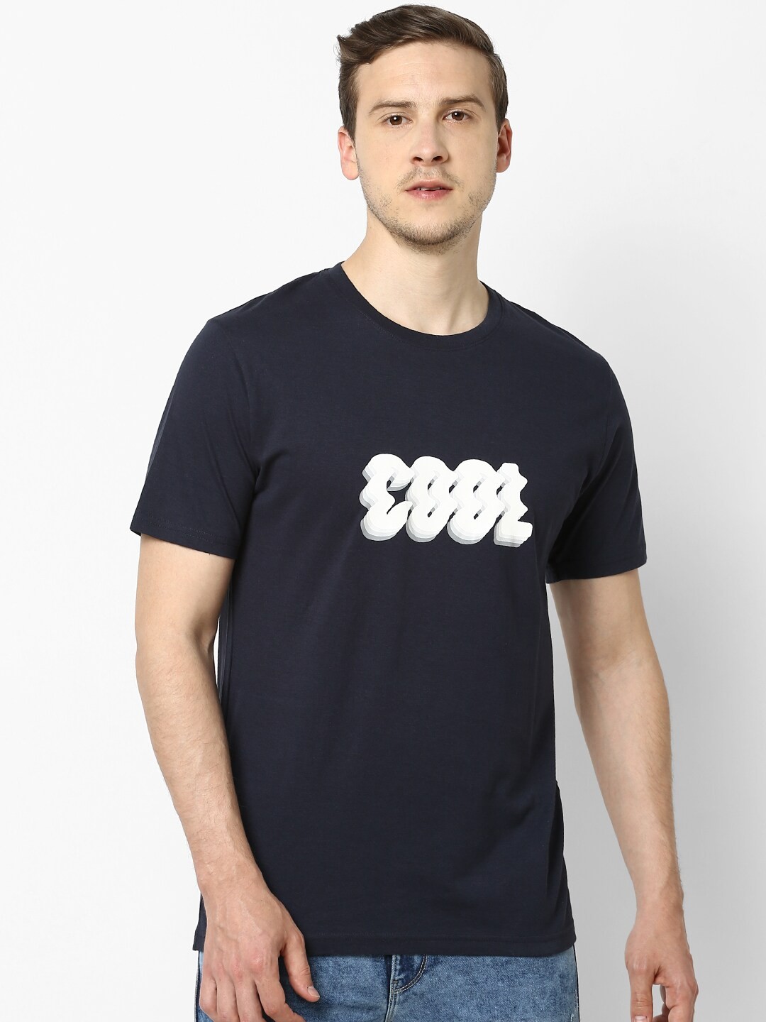 

Celio Men Navy Blue Printed Round Neck T-shirt