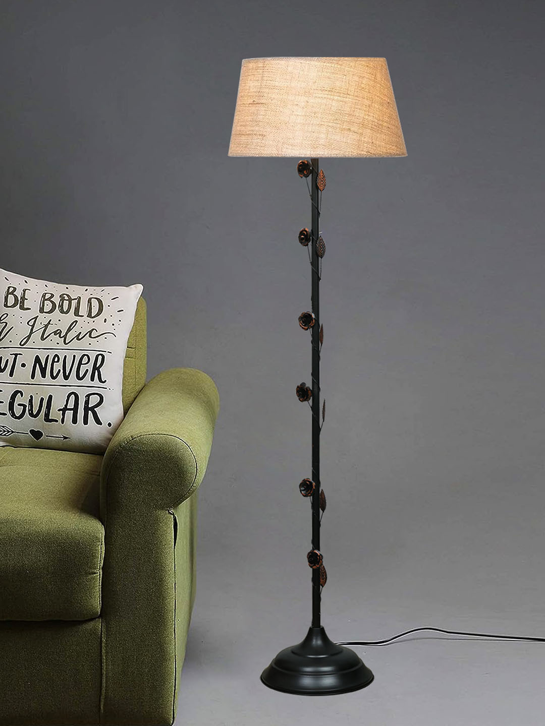 

Homesake Beige & Black Self Design Contemporary Floral Club Lamp