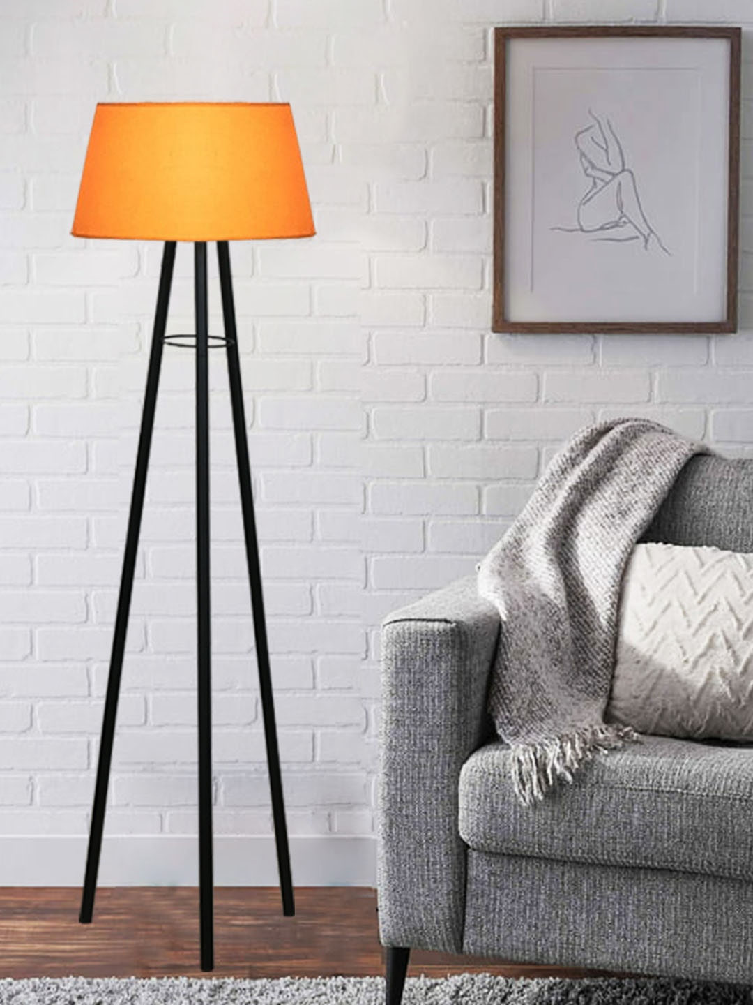 Homesake Orange & Black Solid Contemporary Tripod Lamp Shade