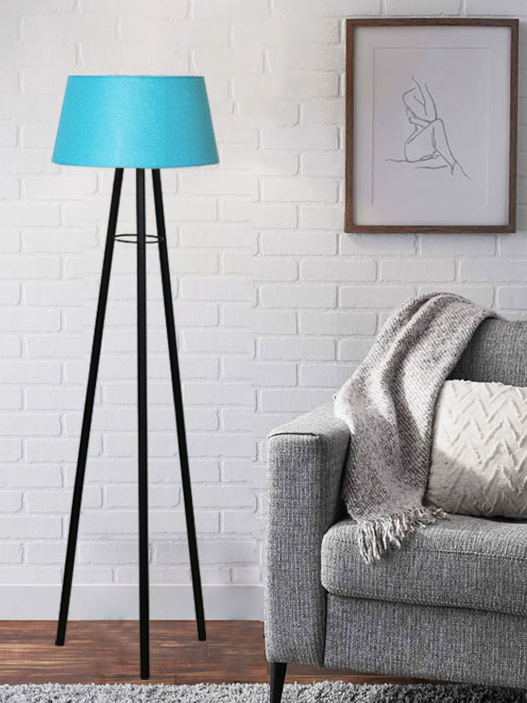

Homesake Black & Turquoise Blue Solid Contemporary Frustum Tripod Lamp