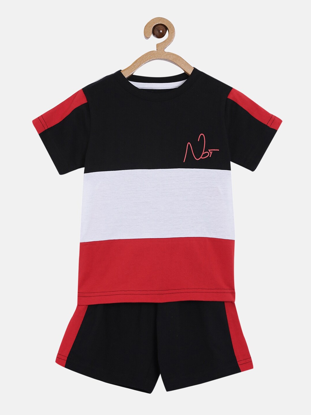 

NOT Unisex Kids Black & White Colourblocked T-shirt with Shorts