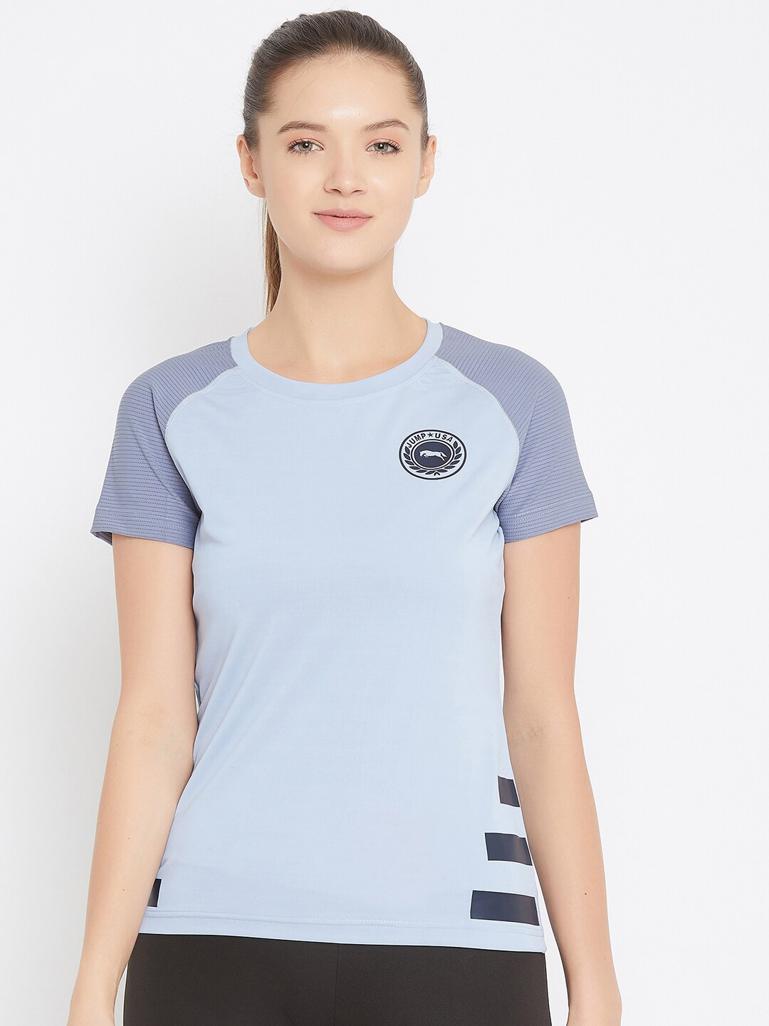 

JUMP USA Women Blue Solid Round Neck T-shirt