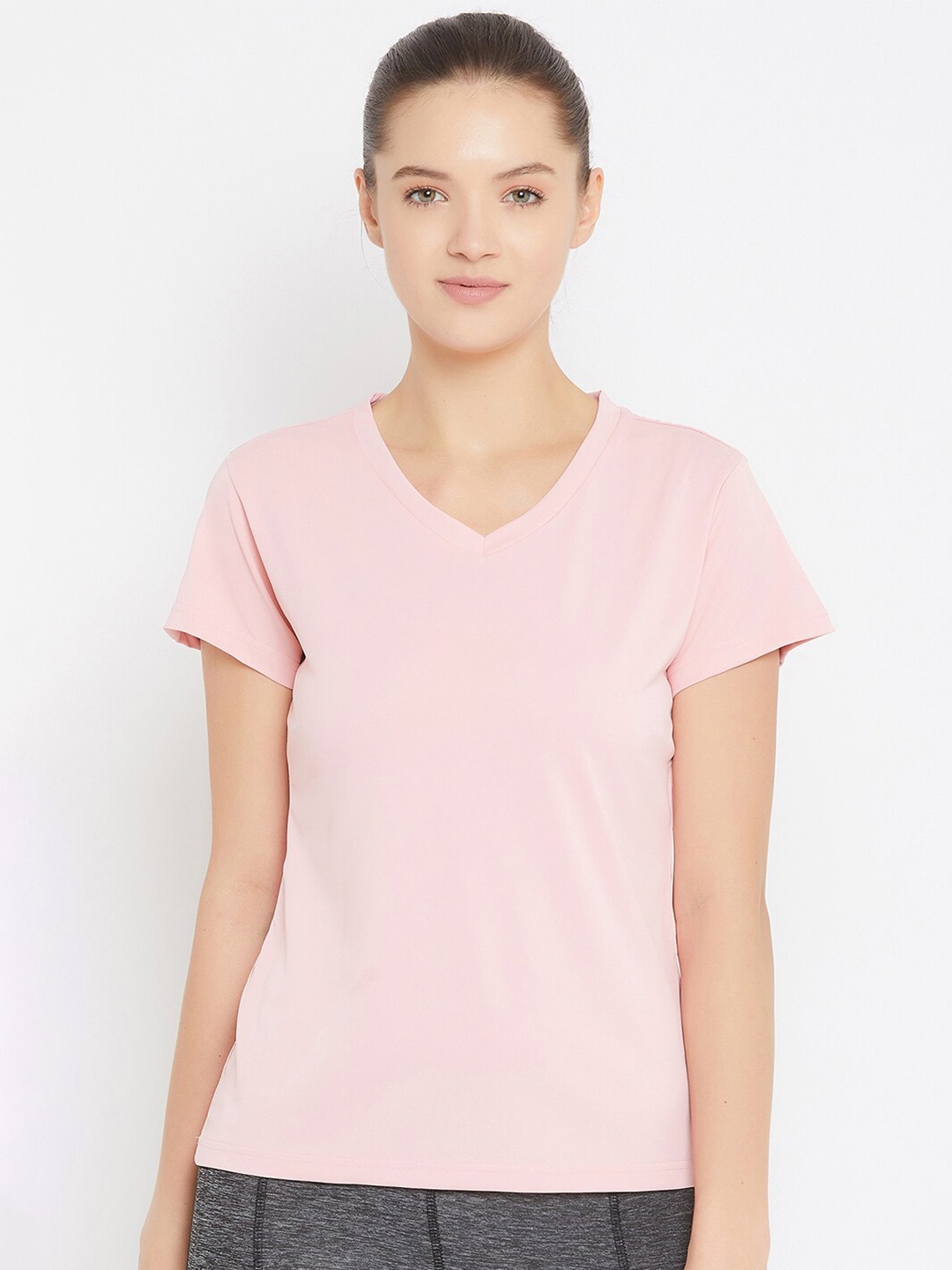 

JUMP USA Women Pink Solid V-Neck T-shirt