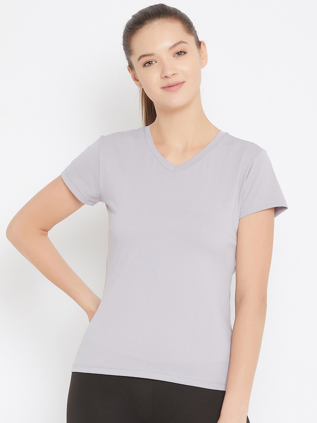 

JUMP USA Women Grey Solid V-Neck T-shirt