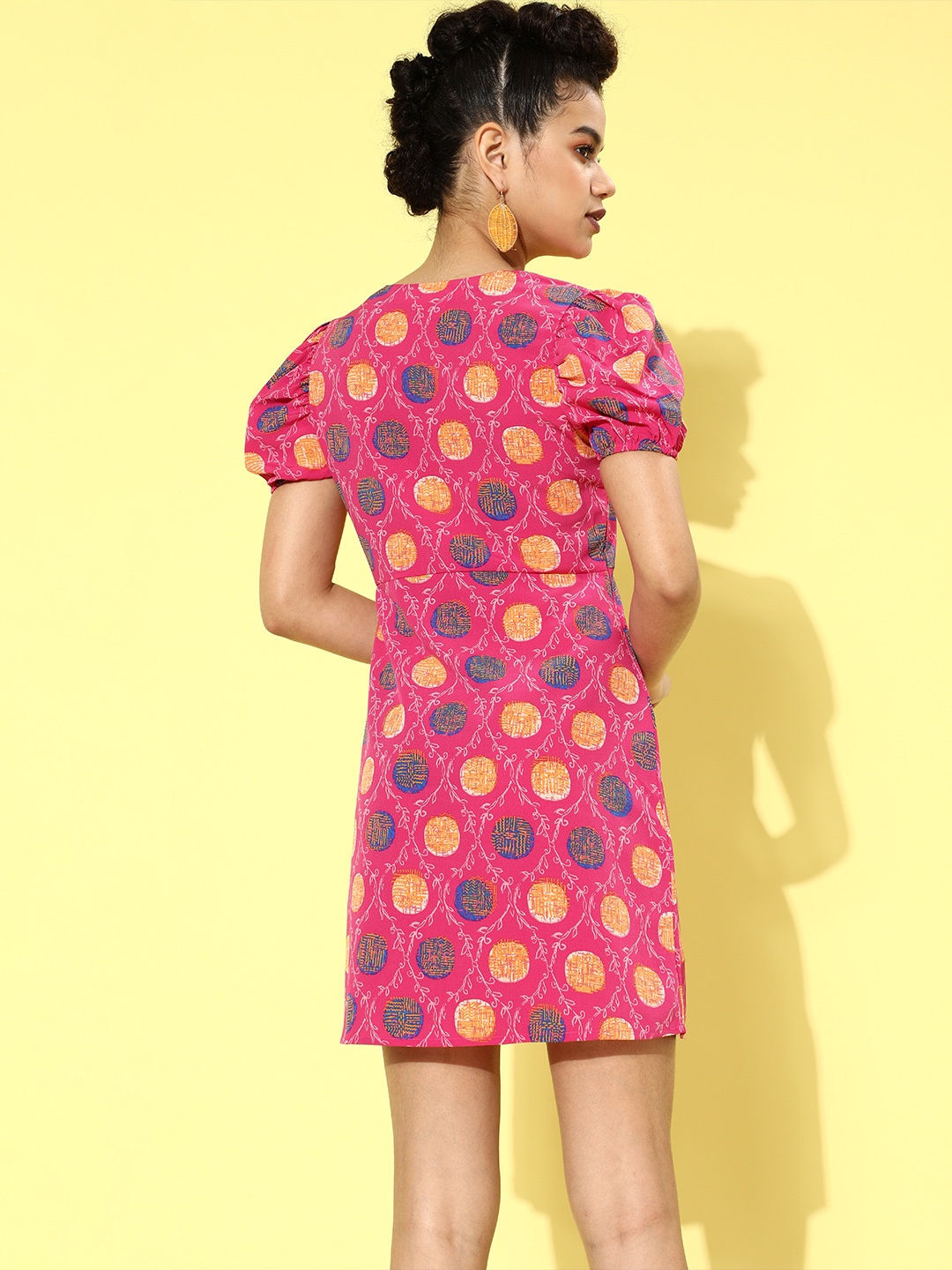

DressBerry Women Pretty Pink Polka Dotted Puff Sleeves Dress