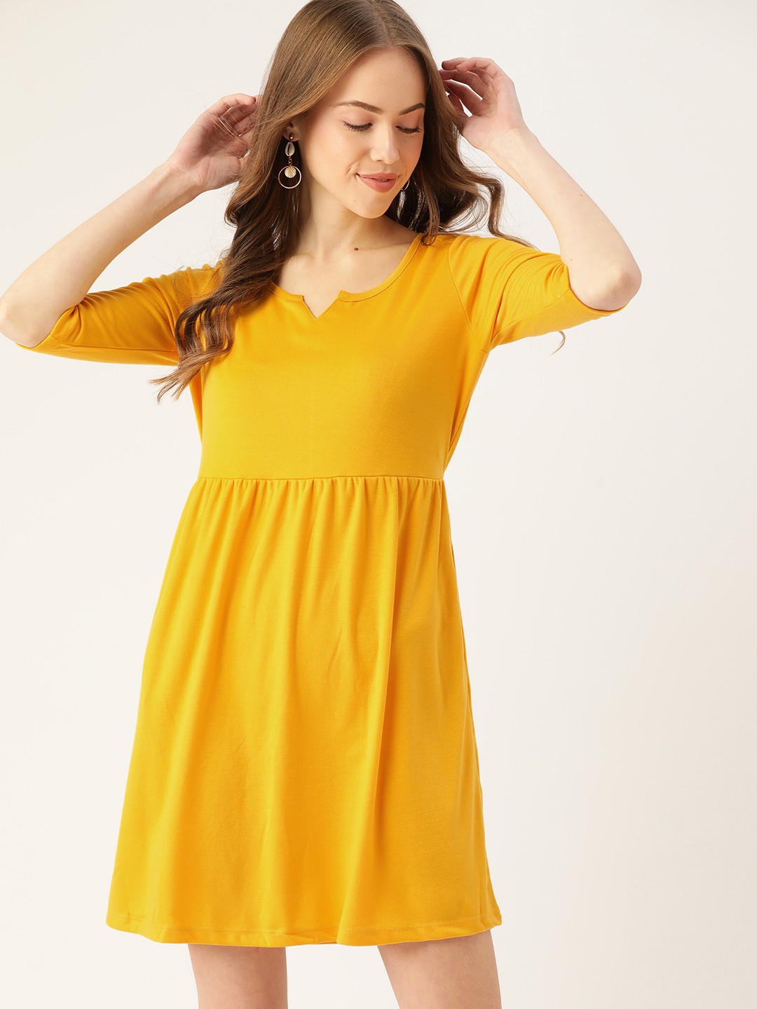 

DressBerry Women Yellow A-Line Knit Dress