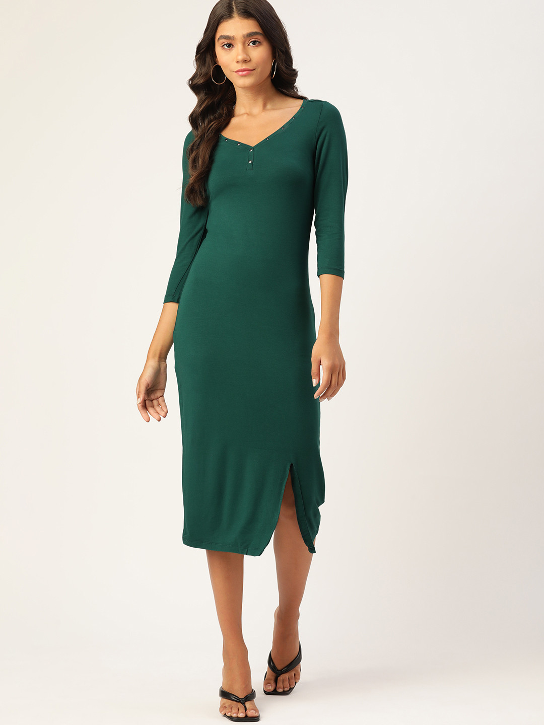 

DressBerry Women Green Solid Bodycon Midi Dress