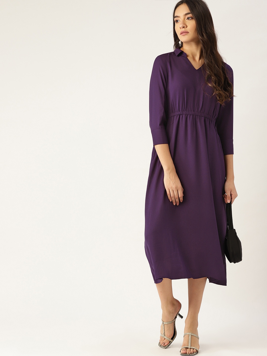

DressBerry Purple Solid Midi Fit & Flare Dress