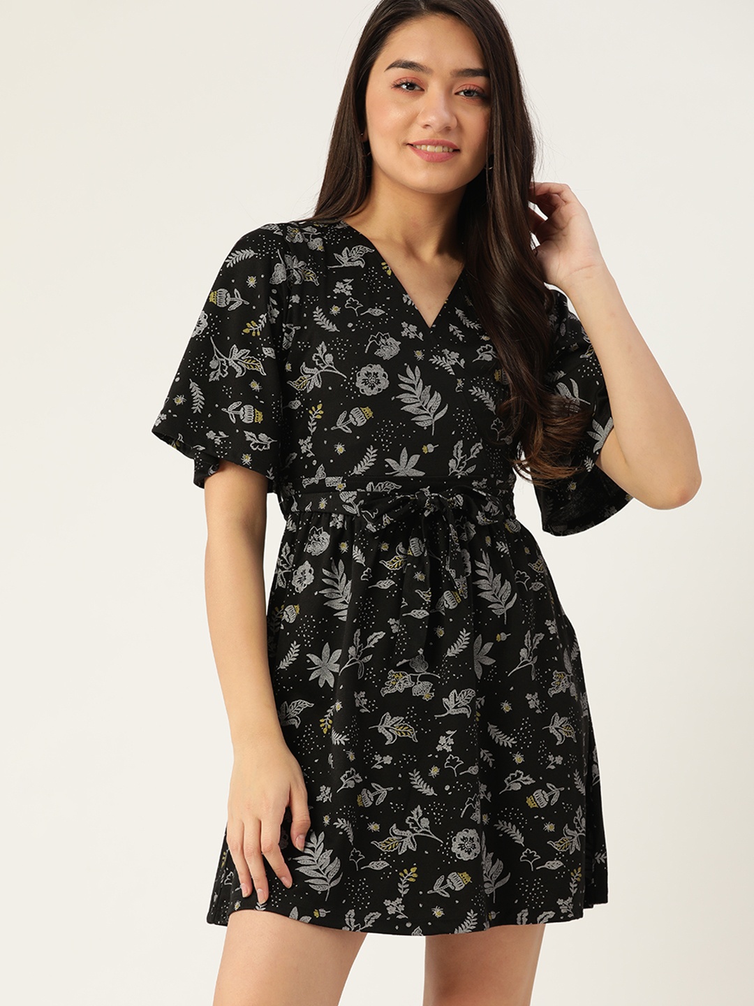 

DressBerry Women Black & Grey Floral A-Line Dress
