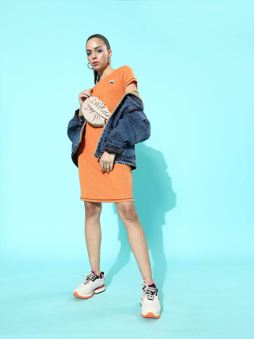 

DressBerry Women Bright Orange Striped Knitted Dress