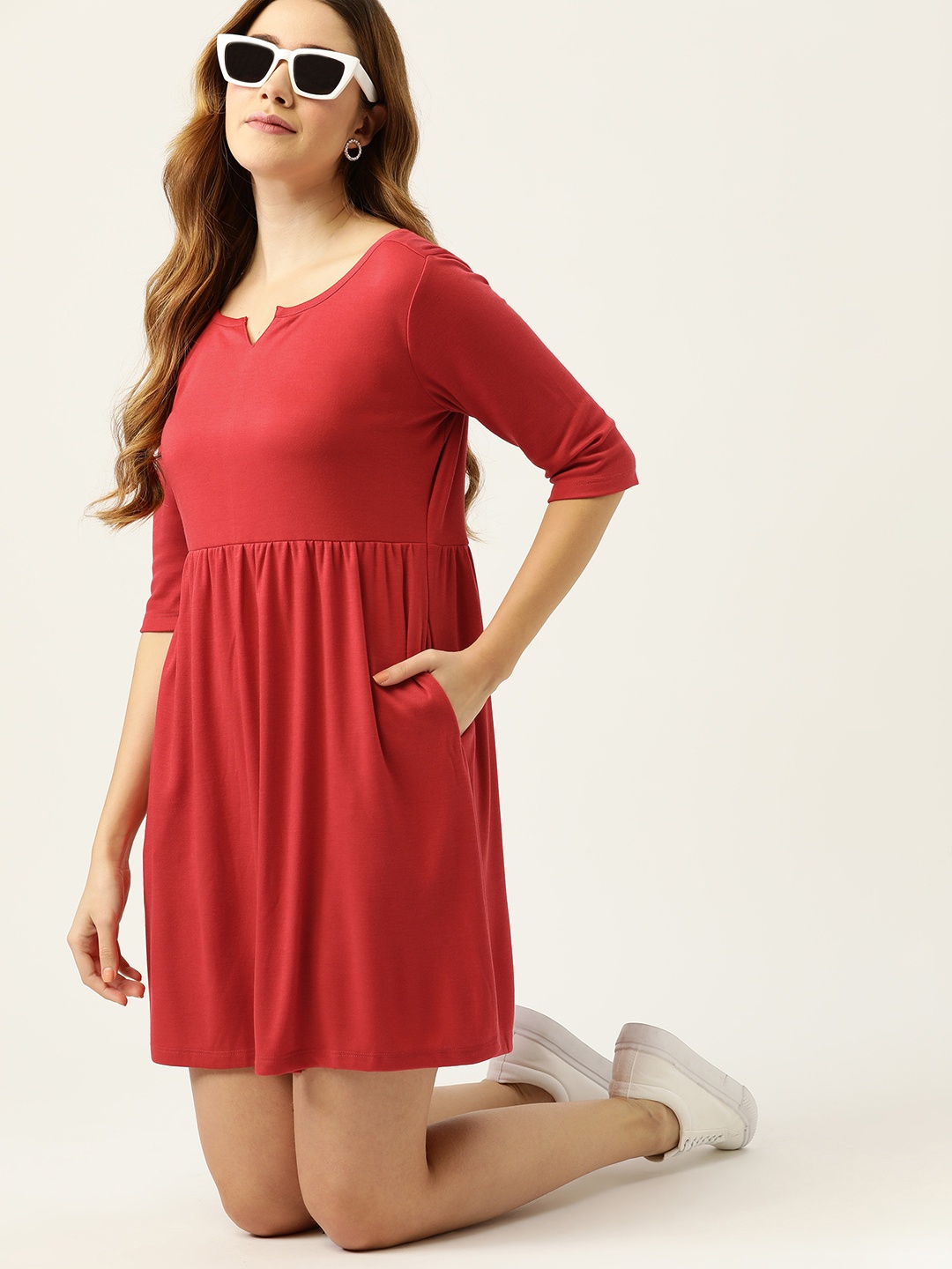 

DressBerry Women Red A-Line Knit Dress