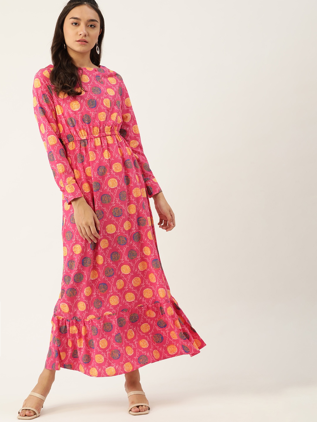 

DressBerry Pink & Yellow Floral Maxi Dress