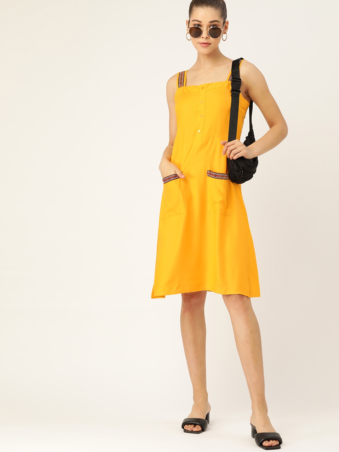 

DressBerry Mustard Yellow A-Line Dress