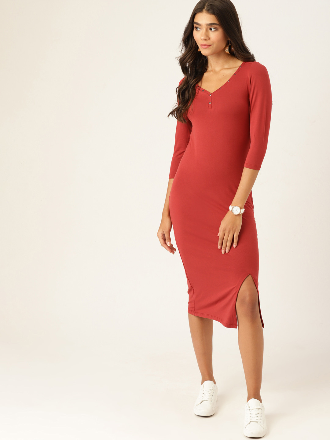 

DressBerry Rust Red Bodycon Midi Dress