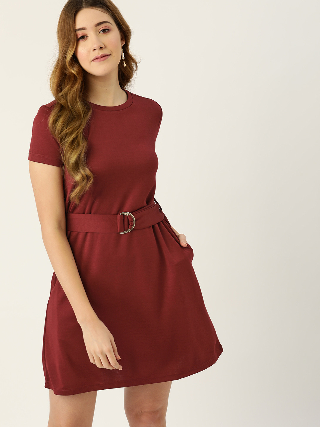 

DressBerry Women Maroon A-Line Dress with a Belt