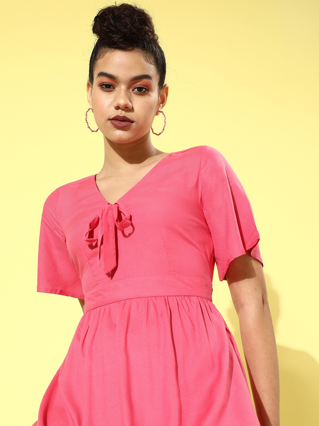 

DressBerry Women Pretty Pink Solid Cinched Waist Dress