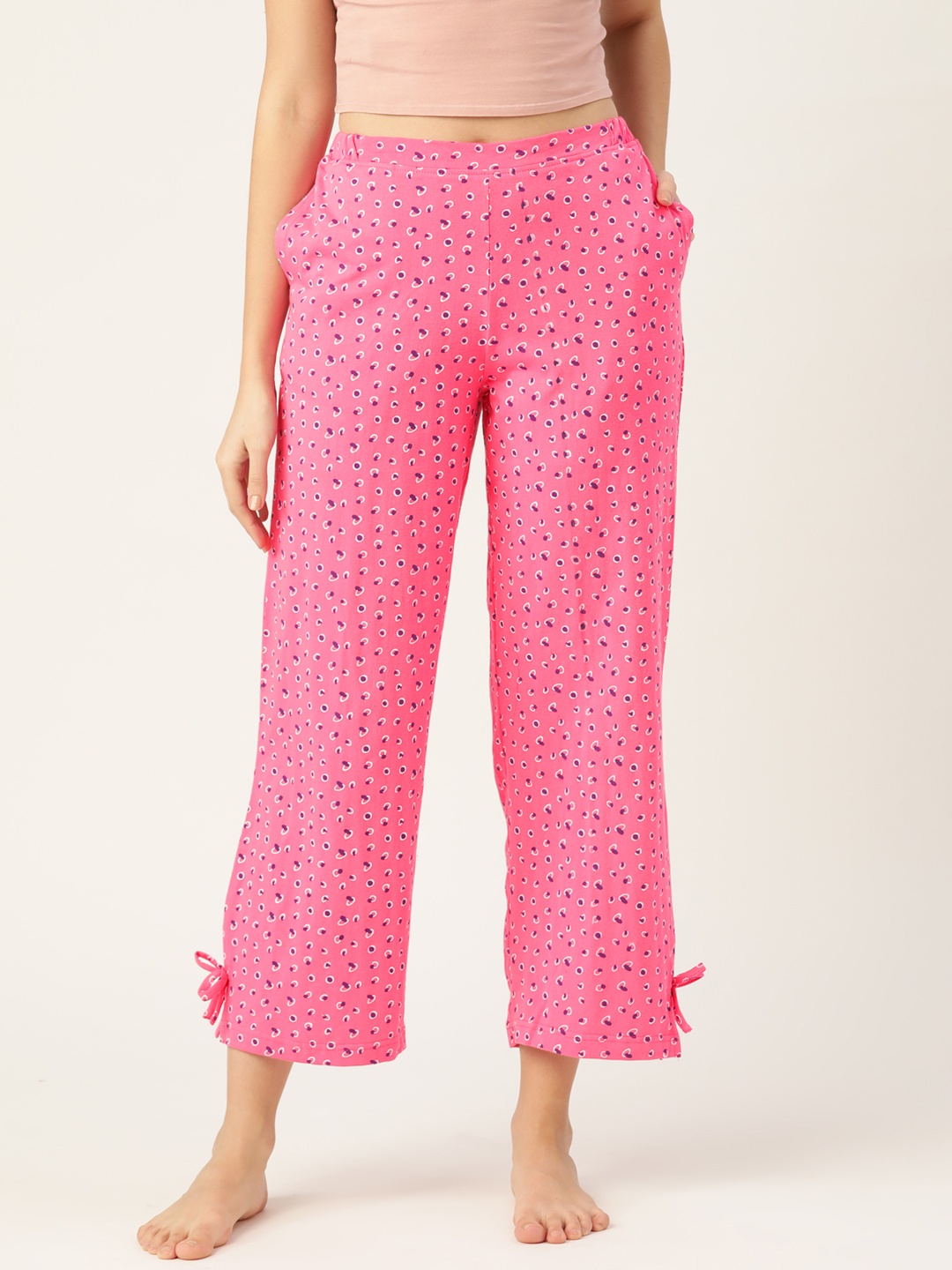 

DressBerry Women Pink & Purple Geometric Print Pure Cotton Lounge Pants