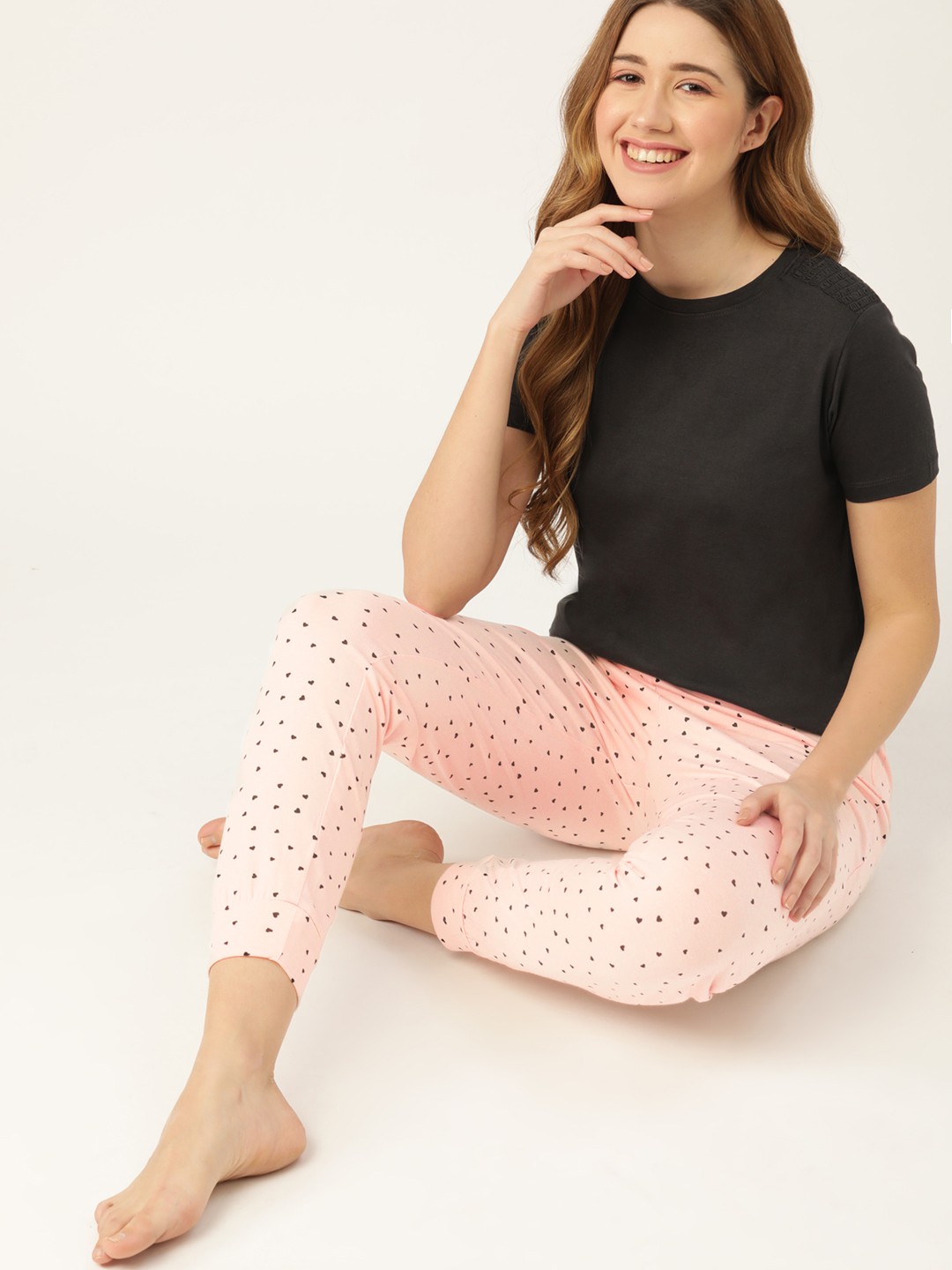 

DressBerry Women Pink & Black Pure Cotton Conversational Print Lounge Pants