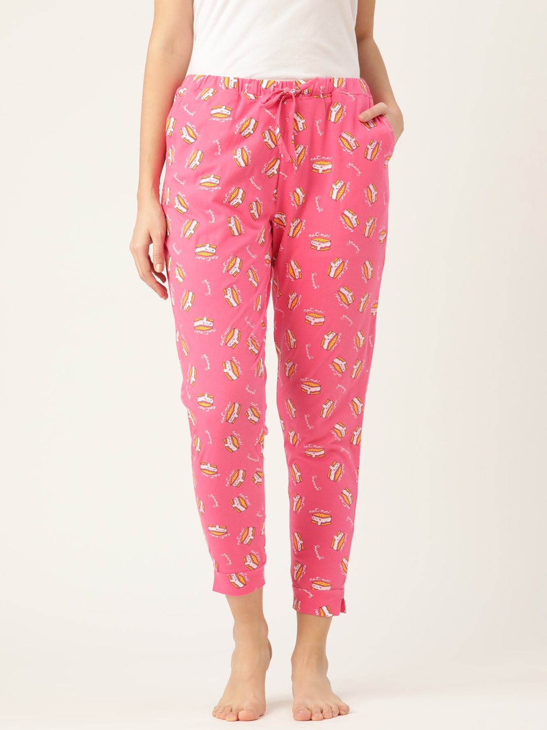 

DressBerry Women Pink Pure Cotton Conversational Print Lounge Pants