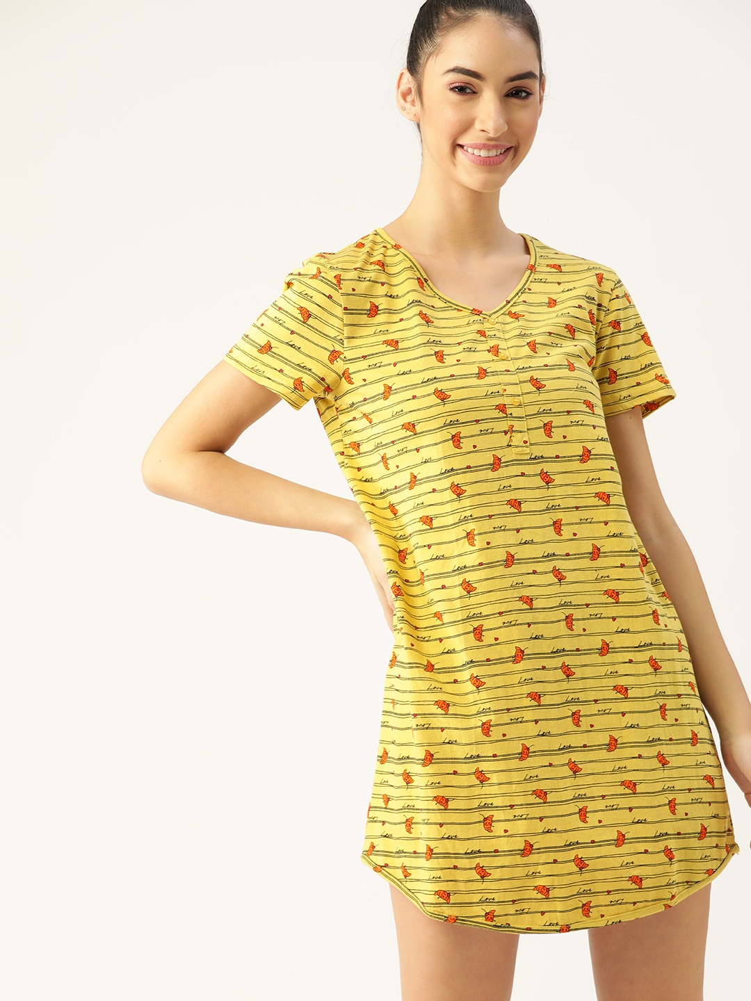 

DressBerry Mustard Yellow & Rust Orange Printed T-Shirt Nightdress