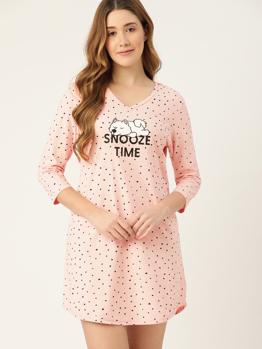 

DressBerry Women Pink & Black Conversational Print Nightdress