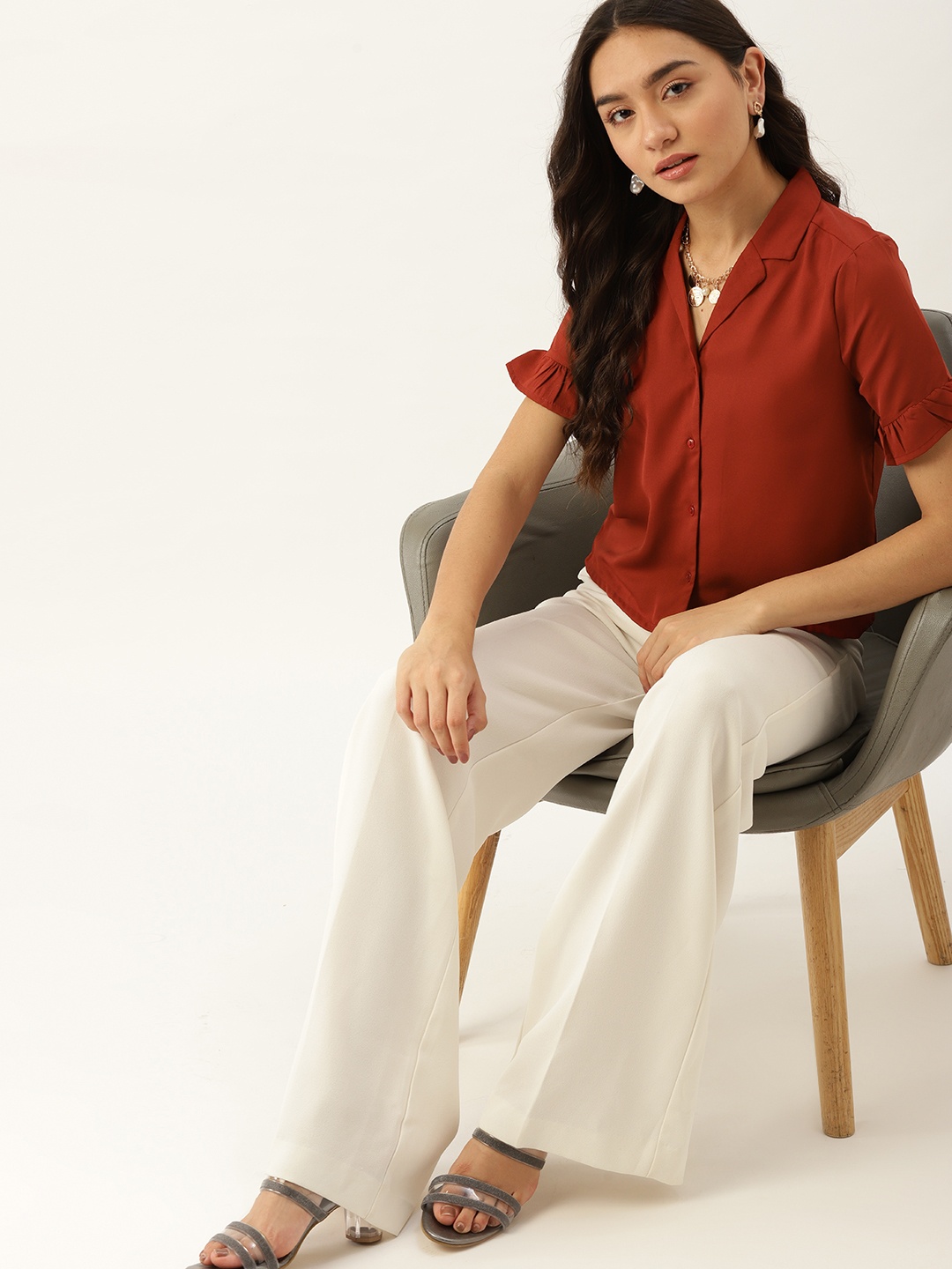 

DressBerry Women Rust Brown Solid Casual Shirt