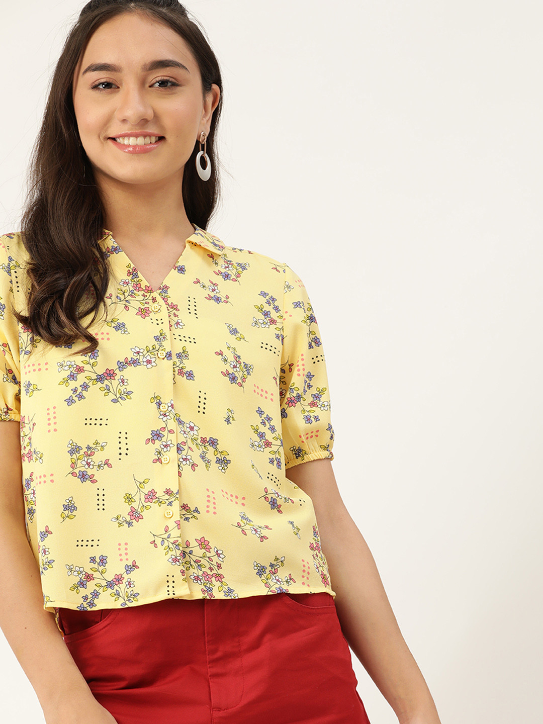 

DressBerry Women Yellow & Blue Floral Opaque Printed Casual Shirt