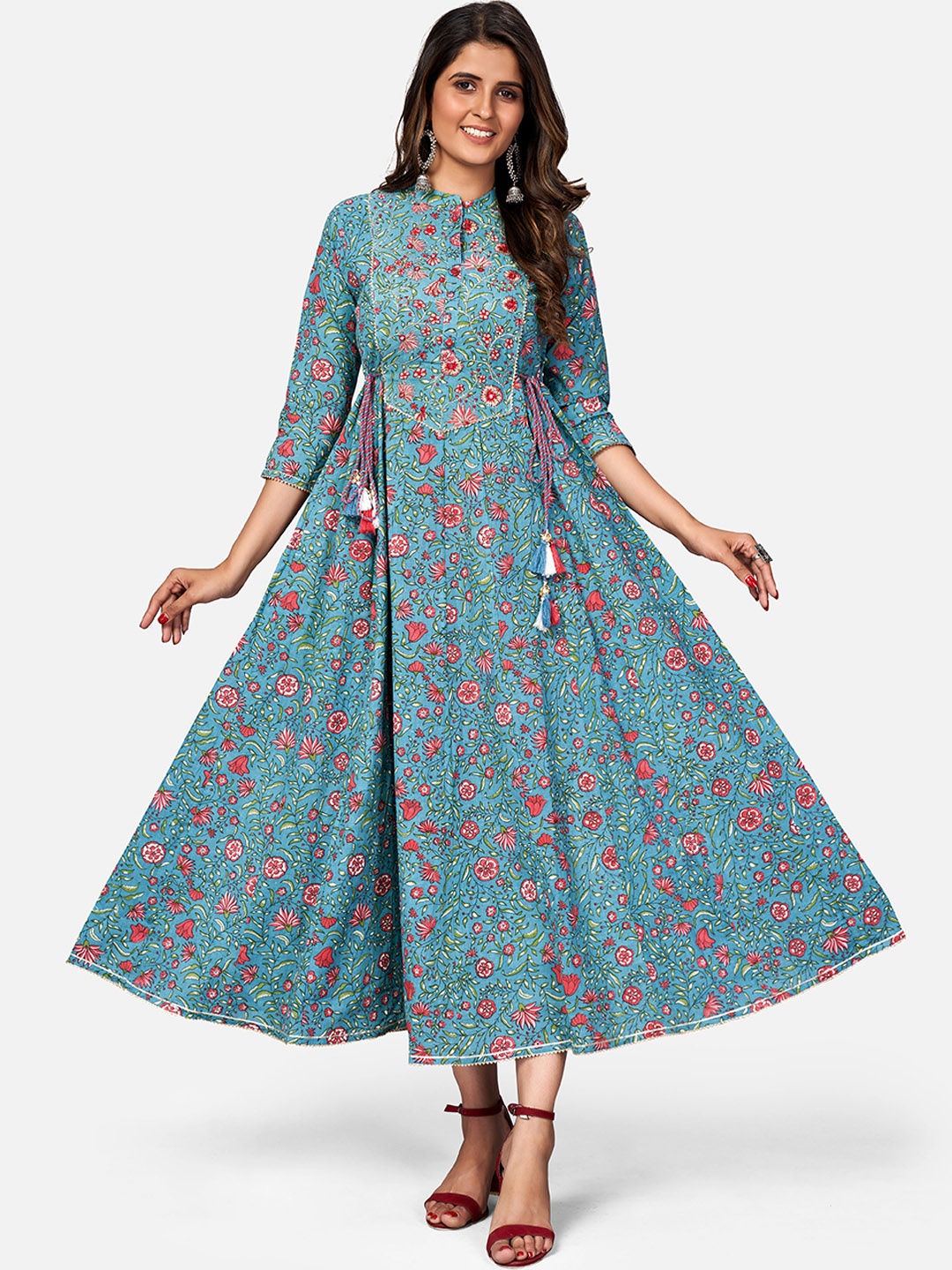 

Vbuyz Women Turquoise Blue Floral Printed Anarkali Kurta