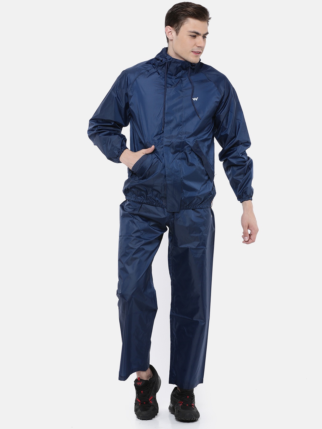 

Wildcraft Men Navy Blue Solid HypaDry Hooded Rain Suit