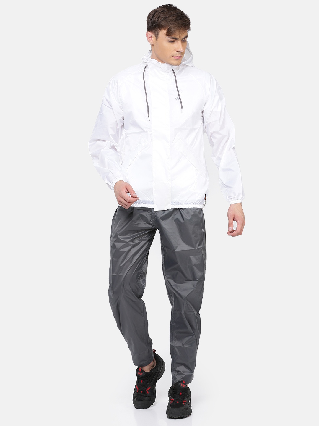 

Wildcraft Men White & Grey Solid HypaDry Hooded Rain Suit
