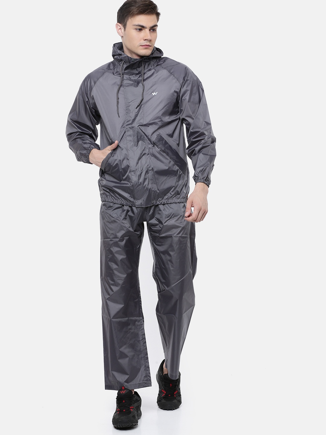 

Wildcraft Men Grey Solid HypaDry Hooded Rain Suit