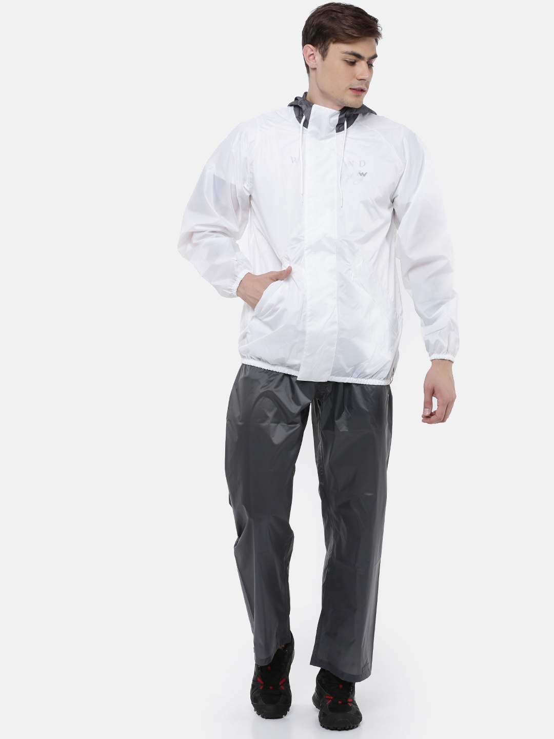 

Wildcraft Men Blue & Grey Solid HypaDry Hooded Rain Suit, White