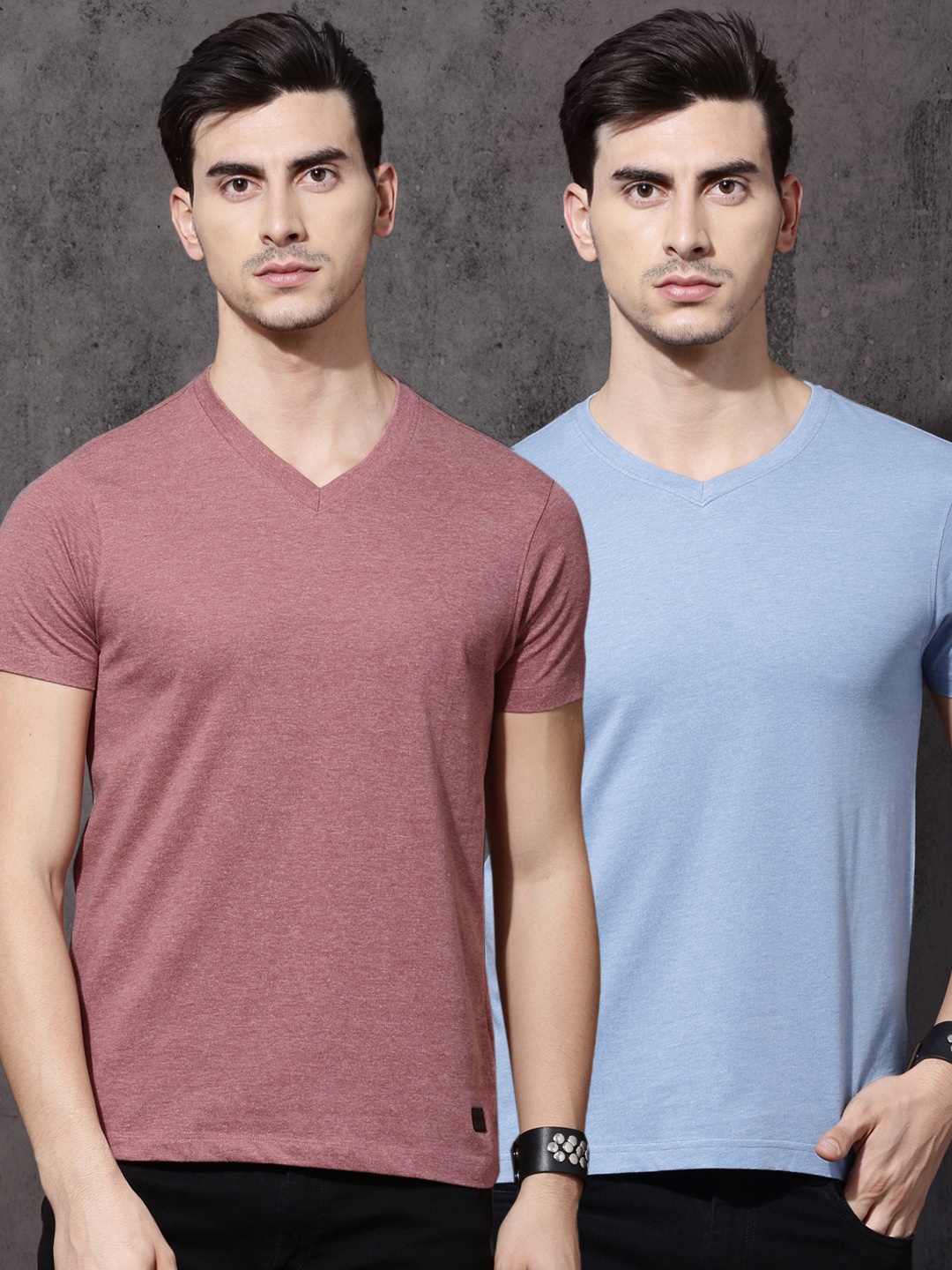 

Roadster Men Pack of 2 Solid V-Neck T-shirts, Pink