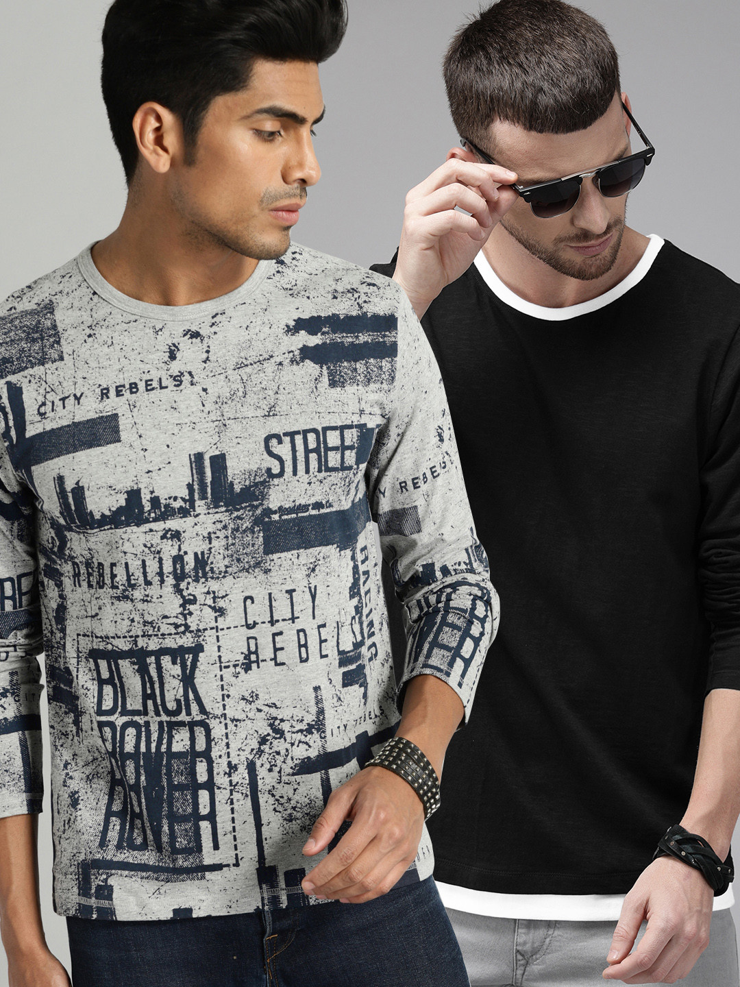 

Roadster Men Pack of 2 Round Neck T-shirts, Grey melange