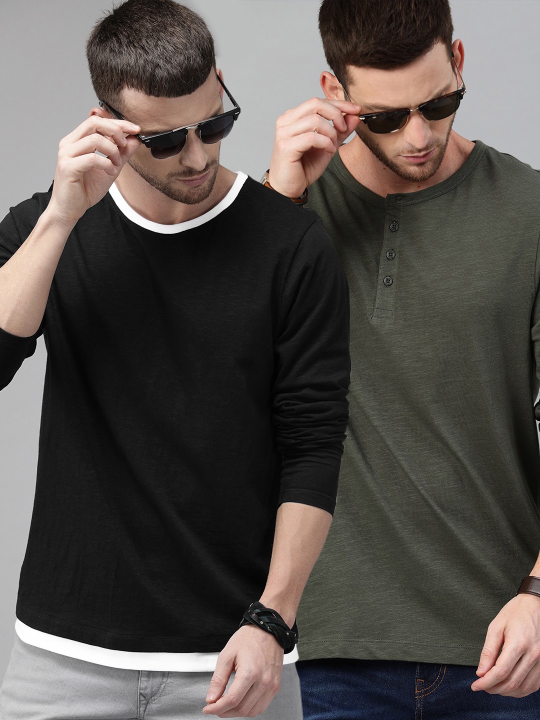 

Roadster Men Pack of 2 Solid Pure Cotton T-shirts, Black