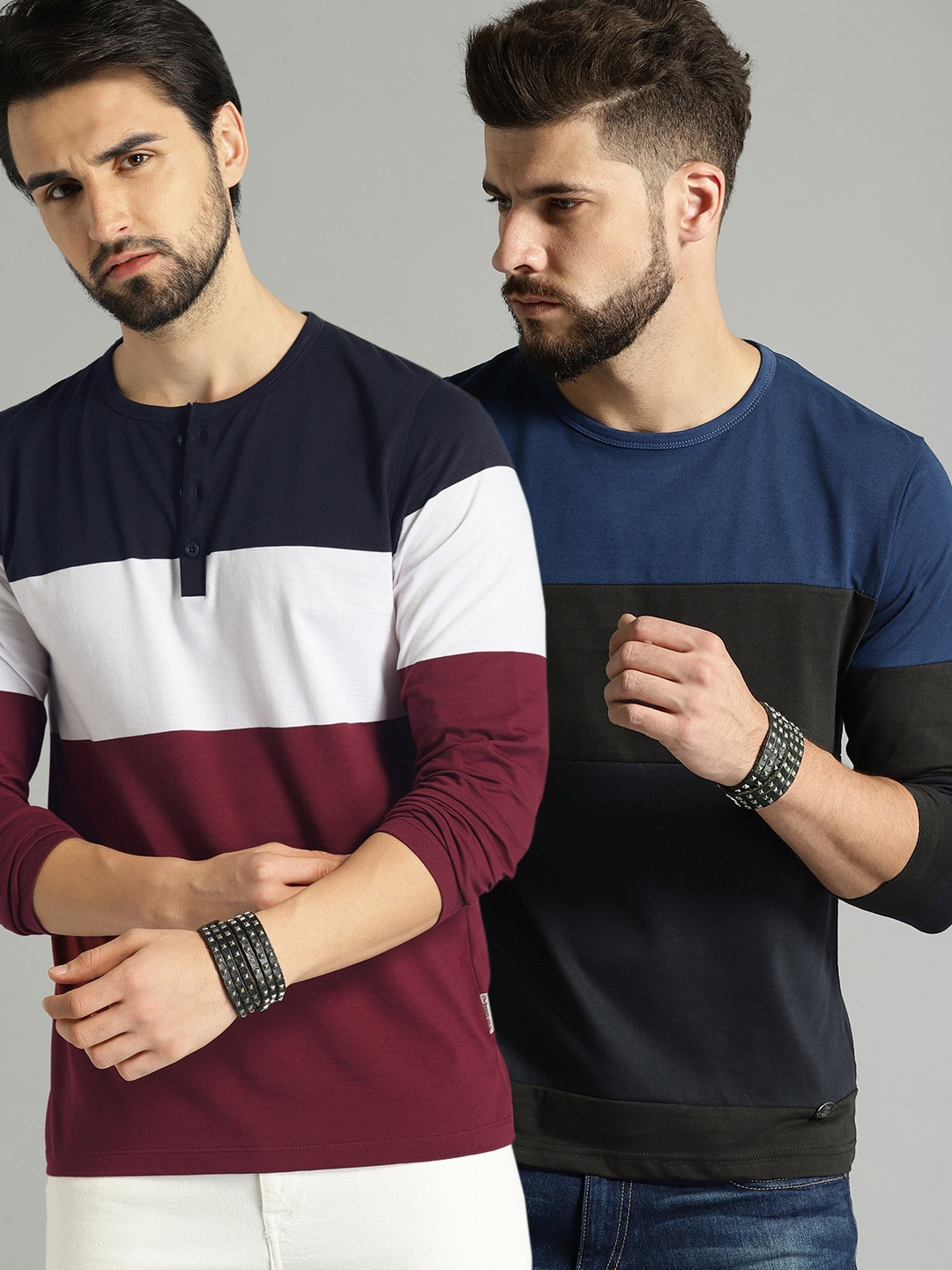 Roadster Men Pack of 2 Colourblocked T-shirts, Black
