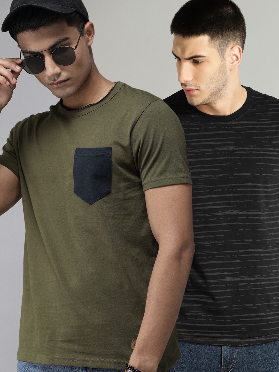 Roadster Men Pack Of 2 Round Neck Cotton T-shirts, Black