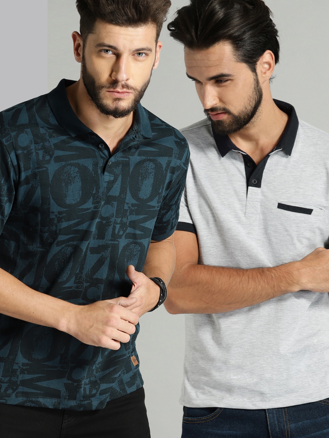 

Roadster Men Pack of 2 Polo Collar Pure Cotton T-shirts, Navy blue