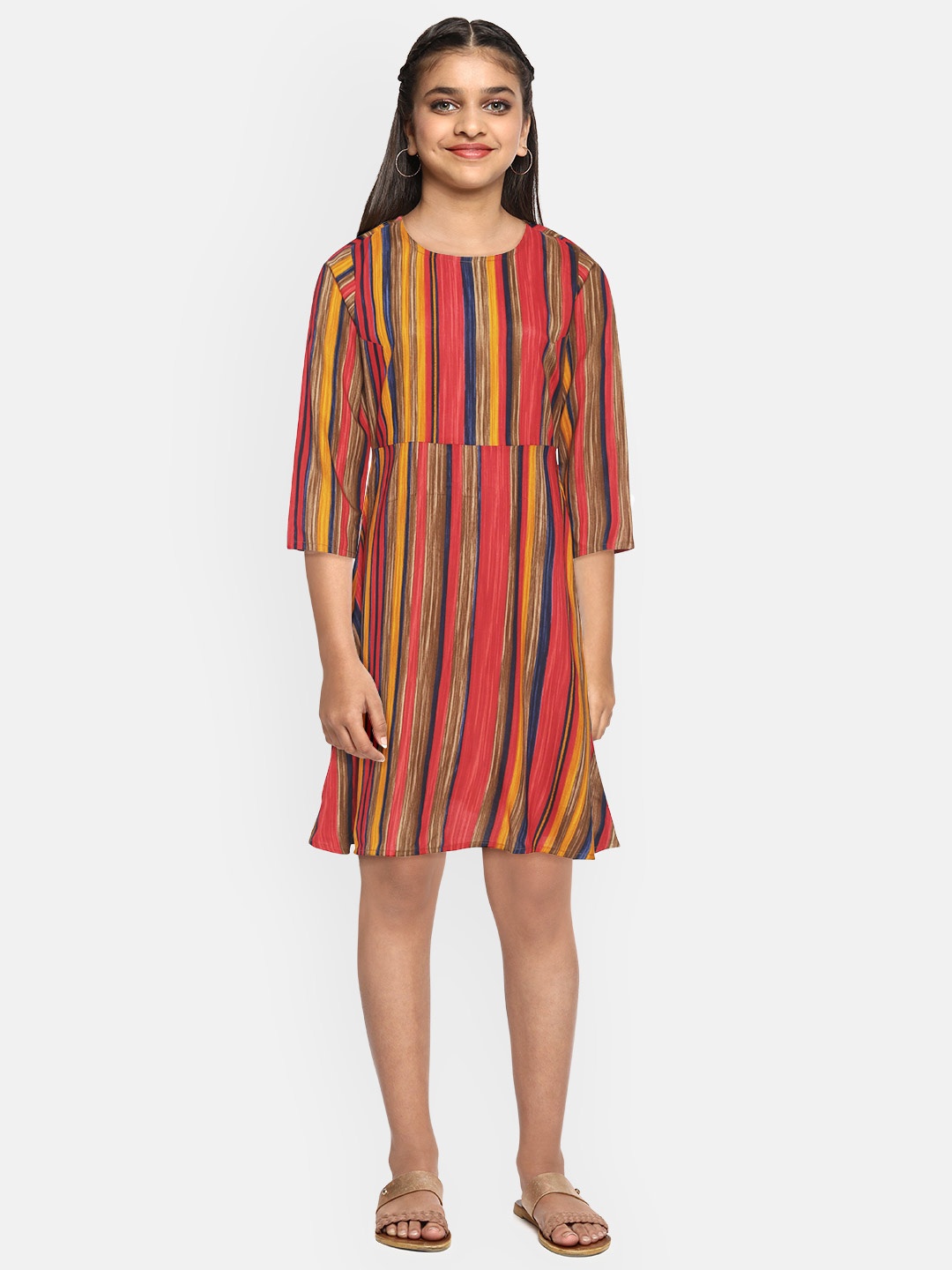 

YK Girls Multi-Coloured Striped A-Line Dress