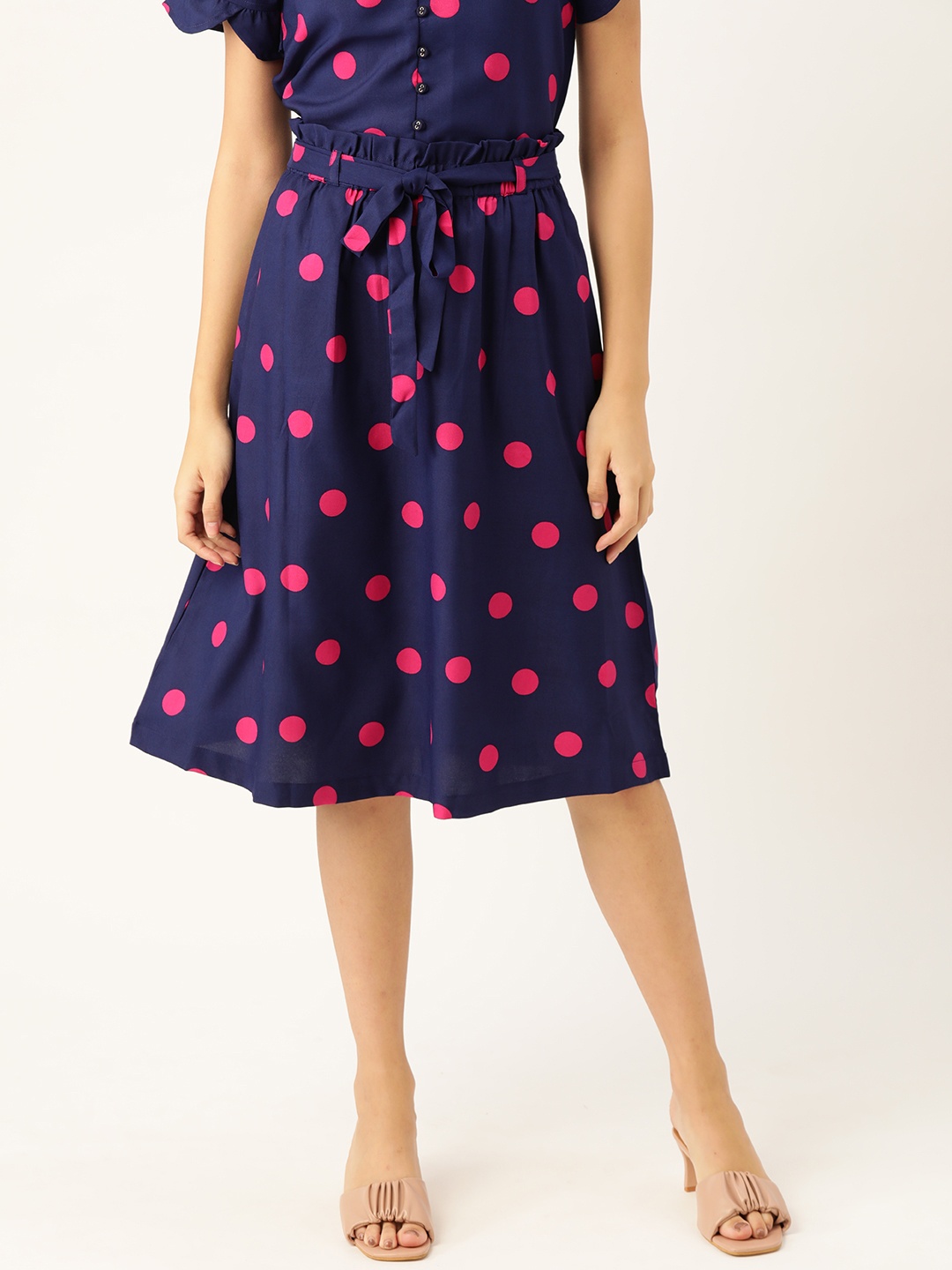 

DressBerry Women Navy Blue & Pink Polka Dot Printed A-Line Skirt