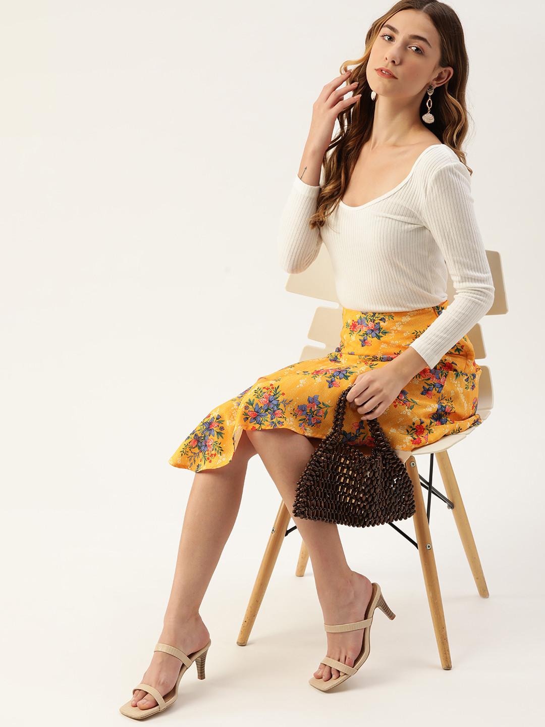 

DressBerry Women Yellow & Blue Floral Print Flared Asymmetric Skirt