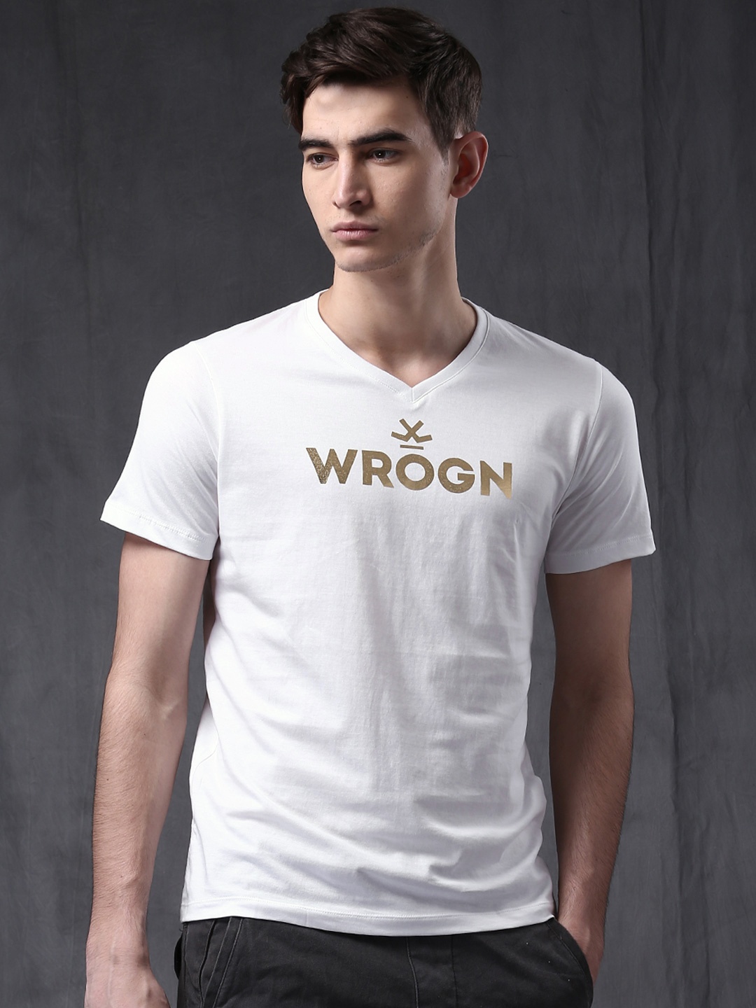 

WROGN White Printed Pure Cotton T-shirt