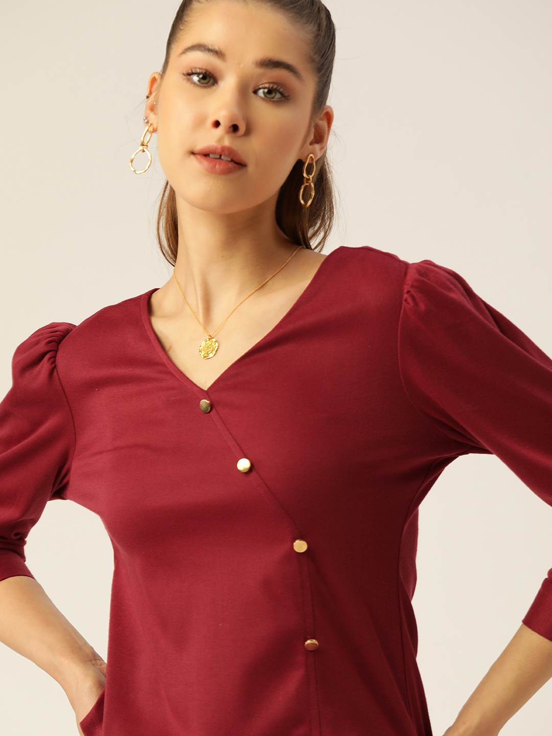 

DressBerry Maroon Solid Regular Top